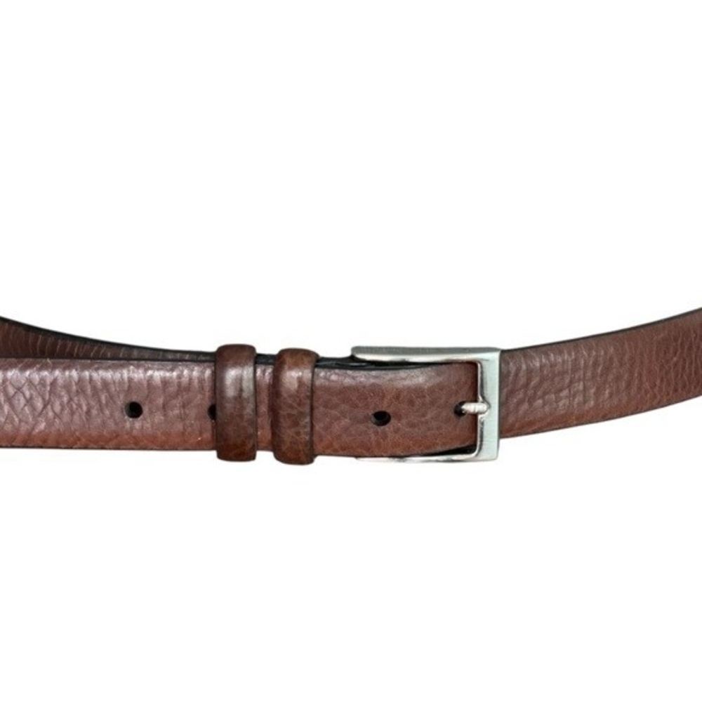LANDS' END Brown Genuine Leather Silver Solid Brass Square Buckle Dress Belt 46